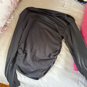 One Shoulder Rouched Gray Grey Long Sleeve Top